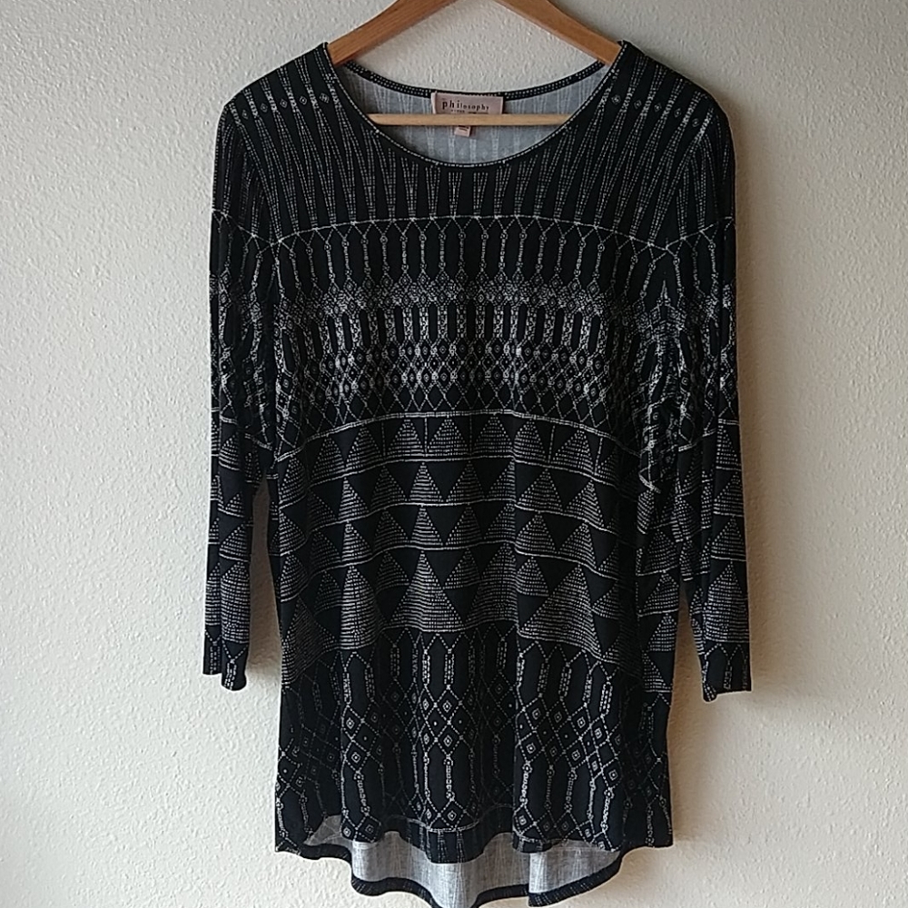 Philosophy Republic Clothing Plus Size Black & White Top Shirt Long 0X